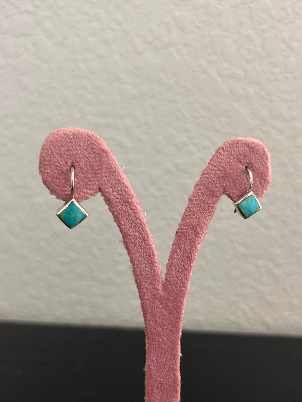 Small Sterling Silver & Turquoise Square Drop Earrings - Tiny Dangle Earrings